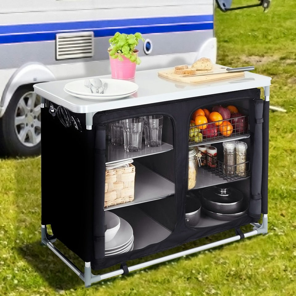 image 1 of Living and Home Camping Kitchen Table Portable Cabinet - Black