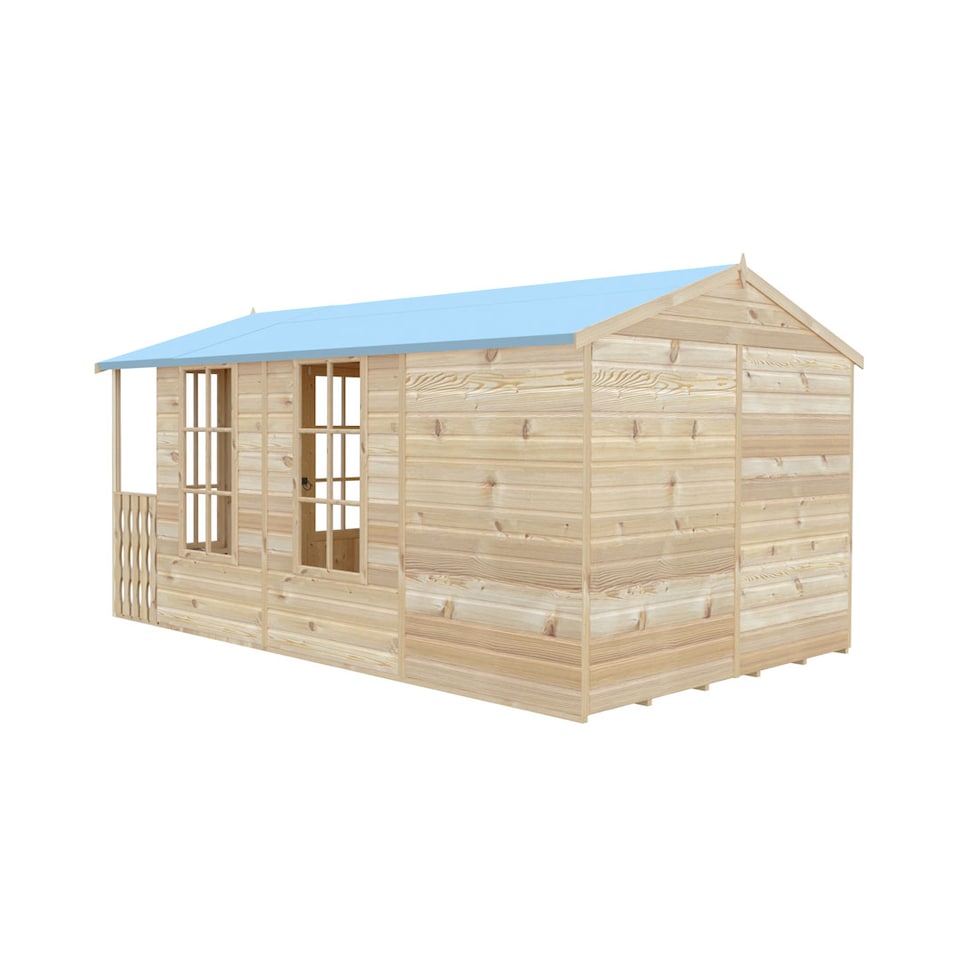 image 1 of Delmora 8 x 14 Shiplap Summerhouse with Veranda - Wood - L4186 x W2456 x H2174 mm | Brown