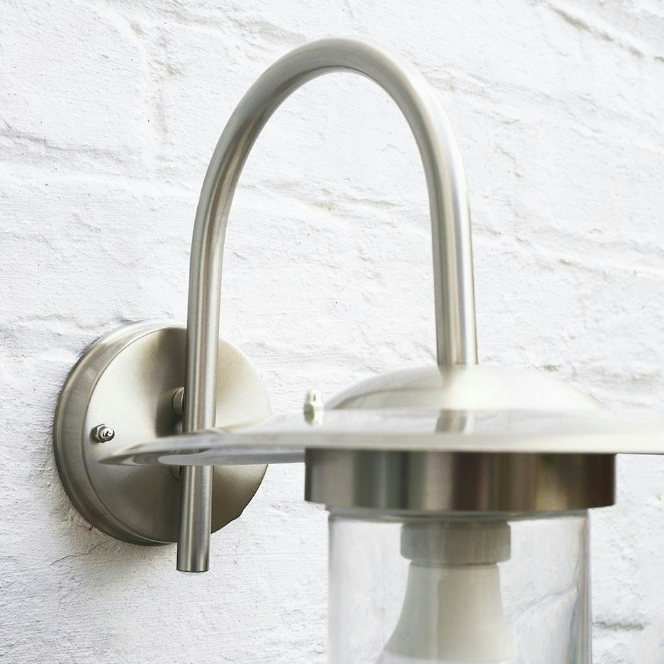 image 1 of ValueLights Lancaster Swan Neck Silver Outdoor Wall Lantern