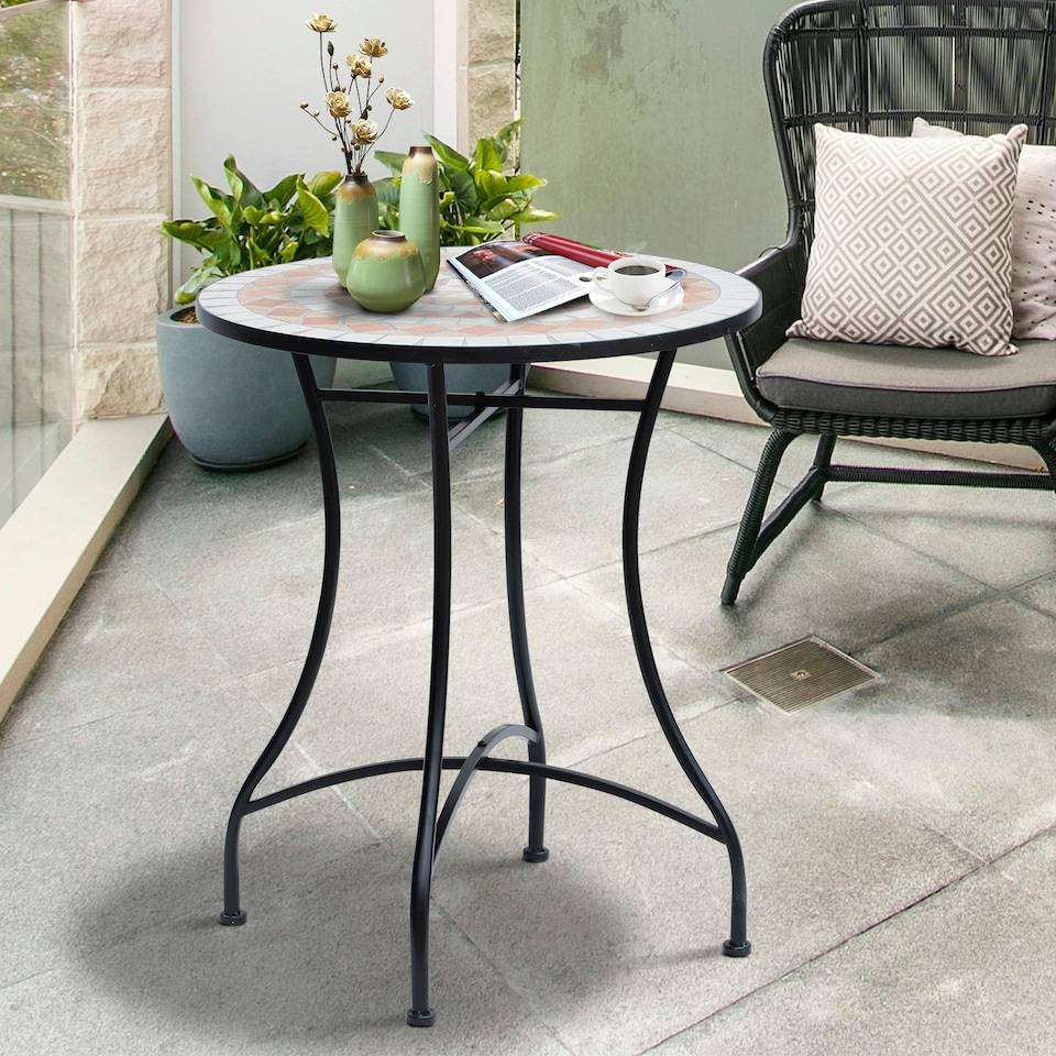 image 1 of Outsunny Mosaic Table Round Ceramic Bistro Garden Furniture Side Bar Table Patio