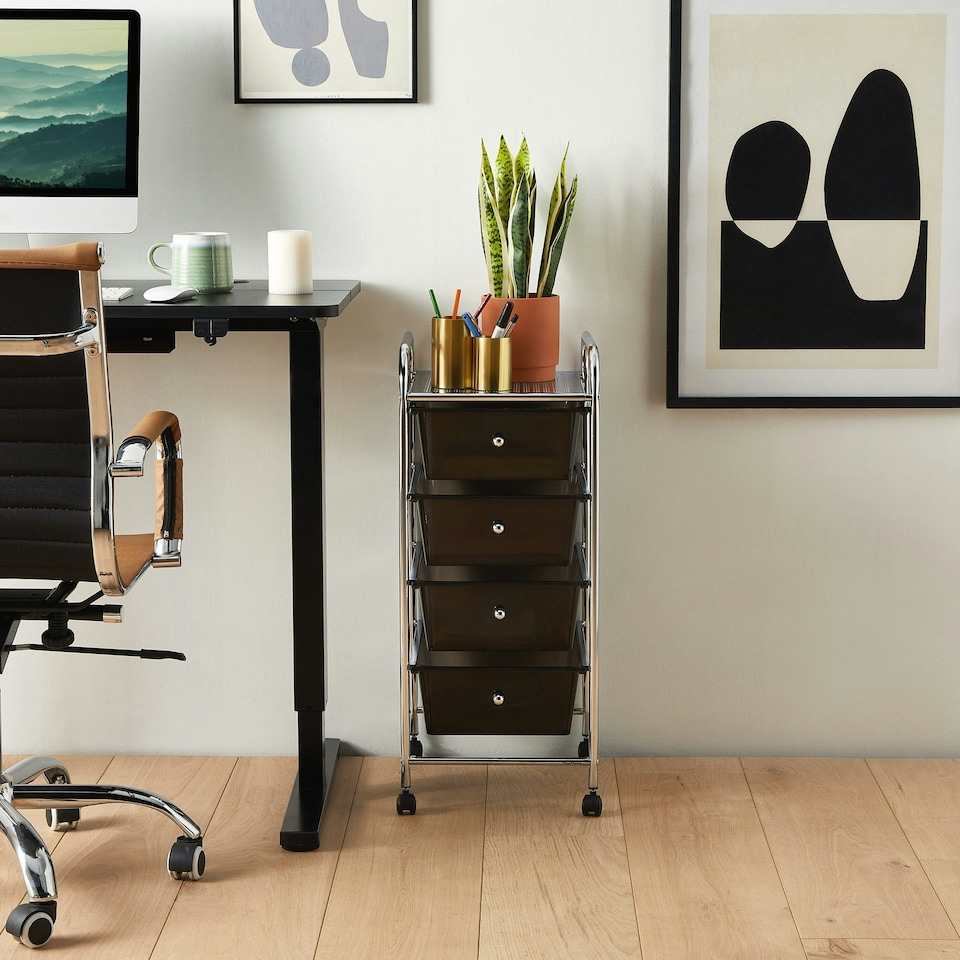 image 1 of VonHaus 4 Black White Storage Trolley with 360° Wheels