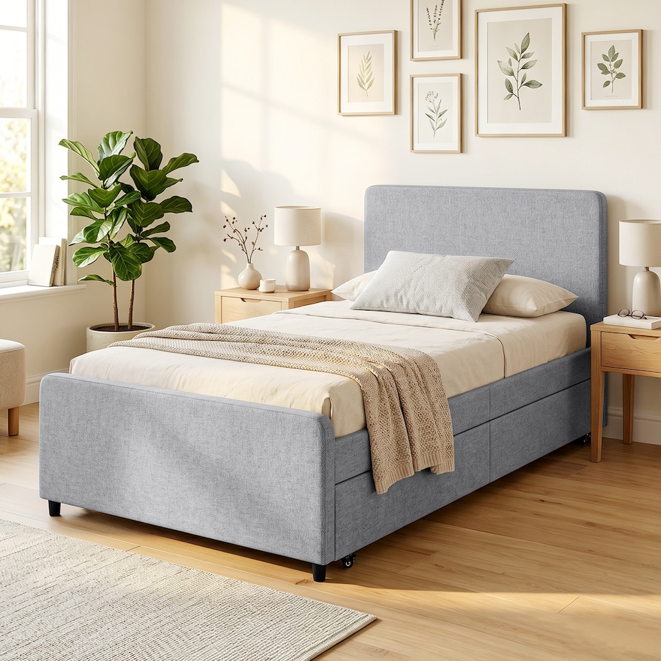 image 1 of HOMCOM 90 x 190 cm Upholstered Single Bed, Pull Out Trundle Bed
