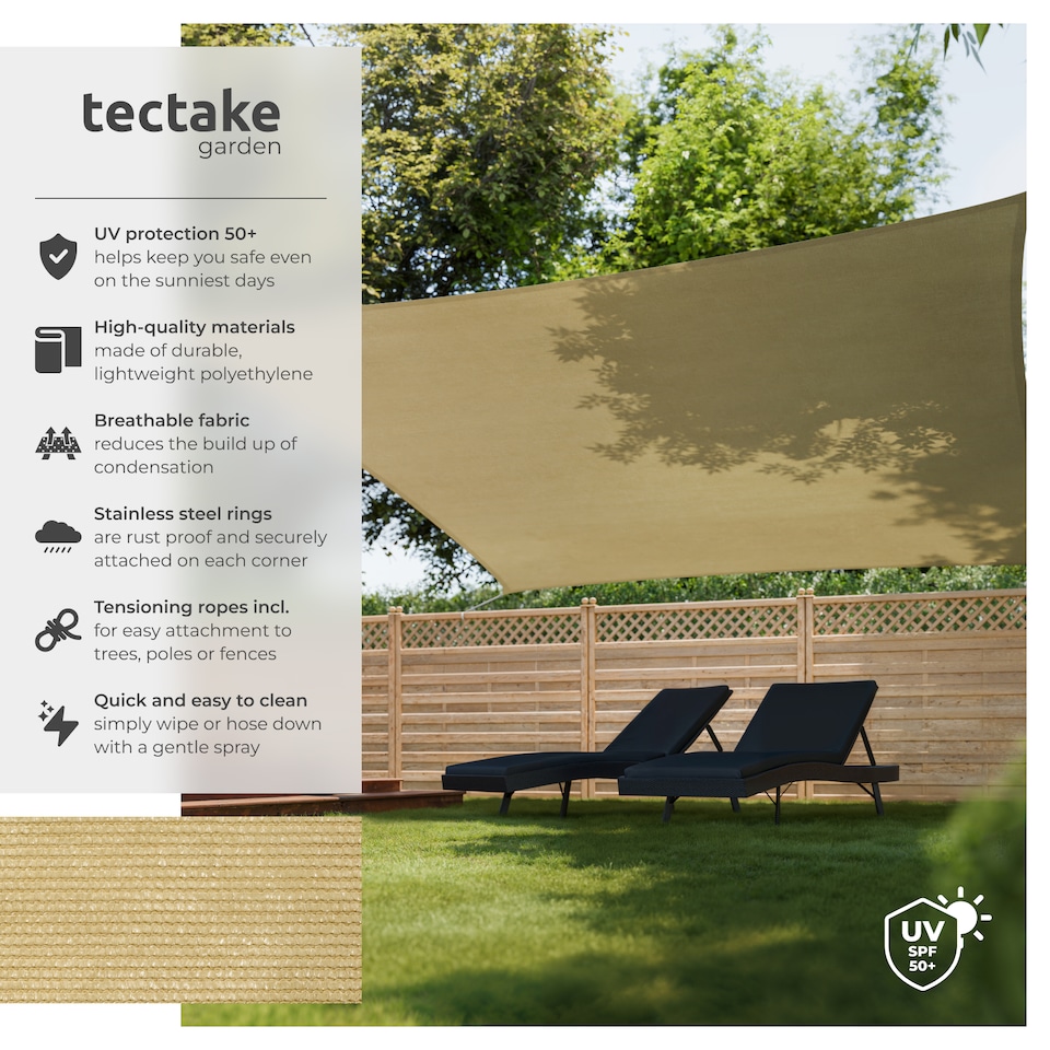 image 1 of Shade Sail - rectangular with UV protection 50, water-repellent | Cream | beige | 5.4 x 5.4 m | 1