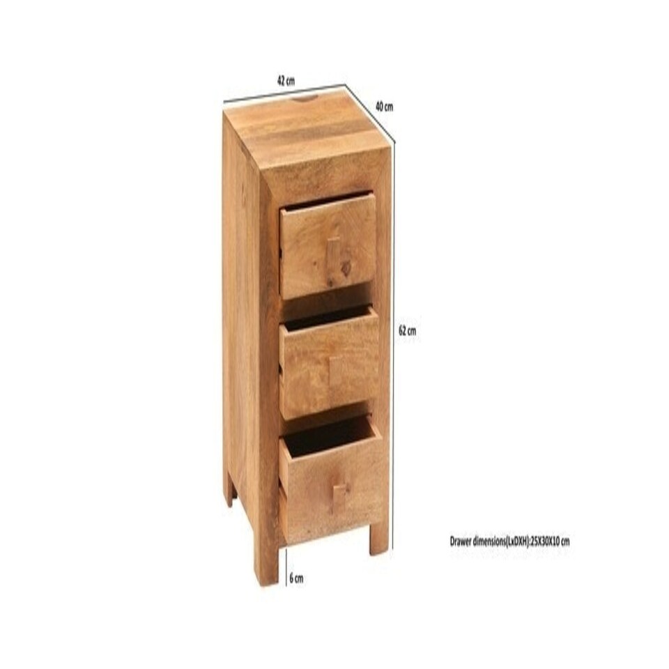 image 1 of Toko Light Mango 3 Drawer Bedside - Solid Mango Wood - L40 x W42 x H62 cm