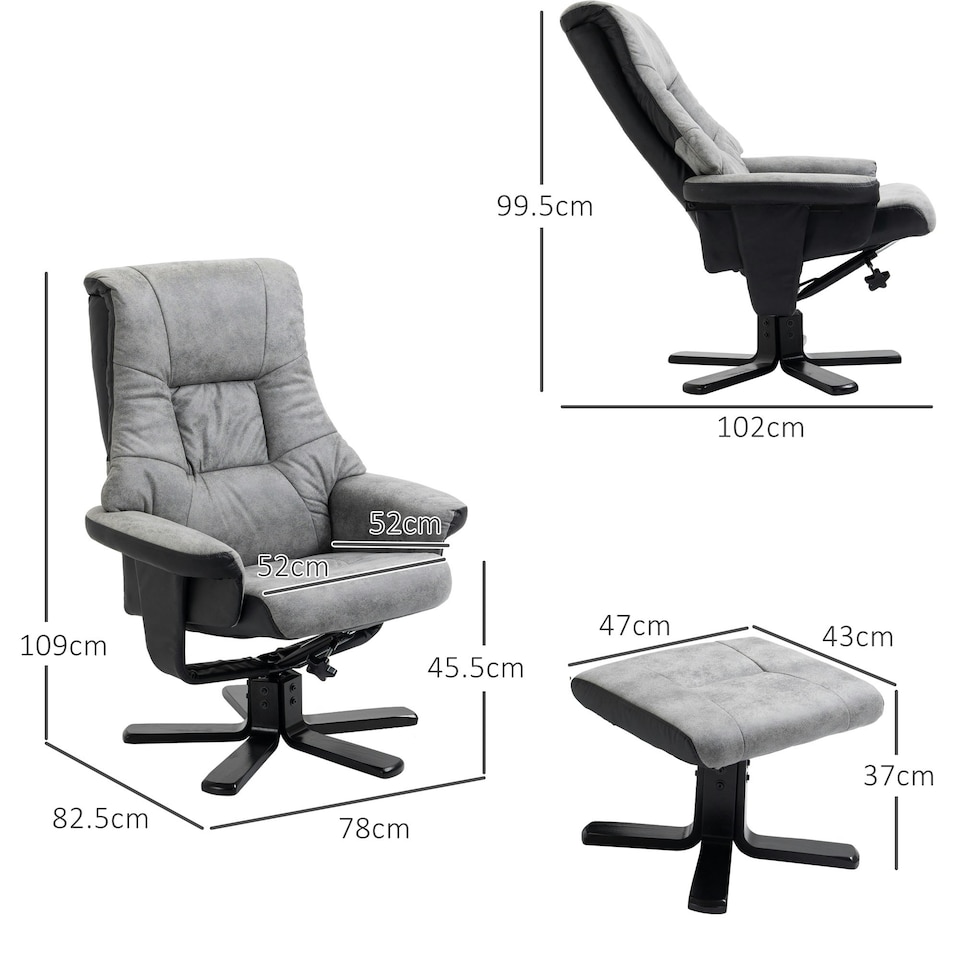 image 1 of HOMCOM Recliner Armchair Footstool Duo Vintage Wood Base Home