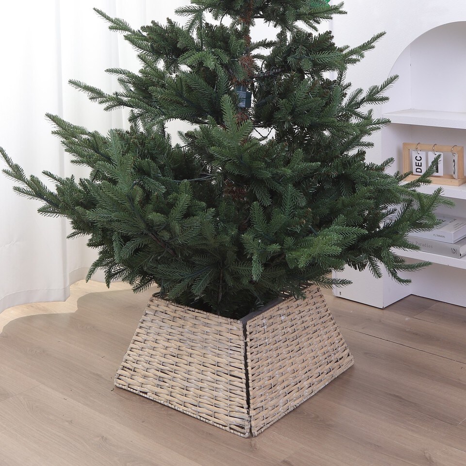 image 1 of 47cm Square Christmas Tree Skirt Stand Decorative Base Festive Xmas PVC Rope | Multi | Natural | 1