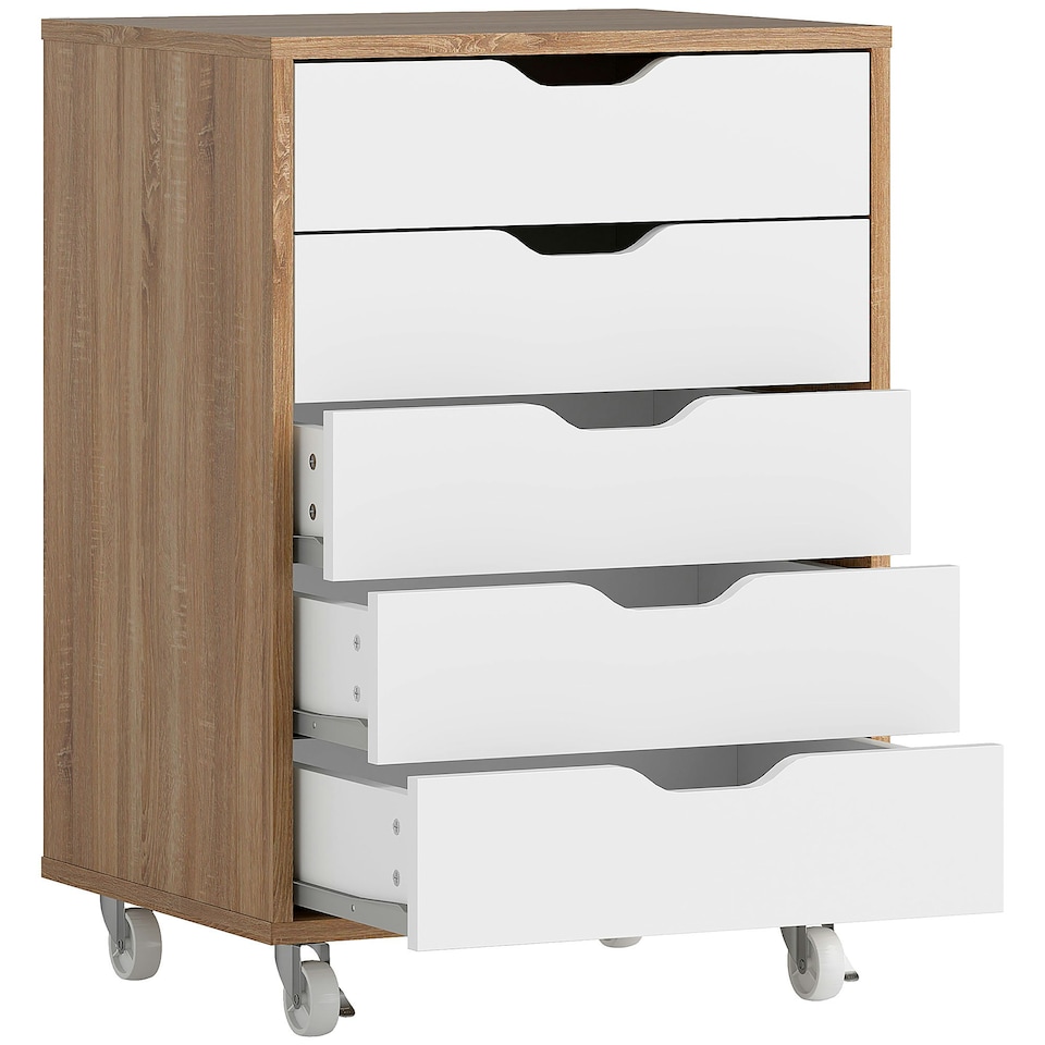 image 1 of Vinsetto Mobile Filing Cabinet, 5-drawer File Cabinet with Wheels, Oak