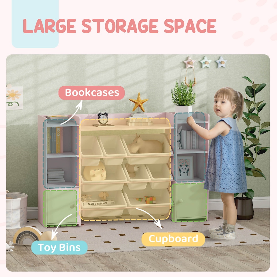 image 1 of AIYAPLAY Kids Toy Storage Organiser with 8 Removable Storage Bins, Pink