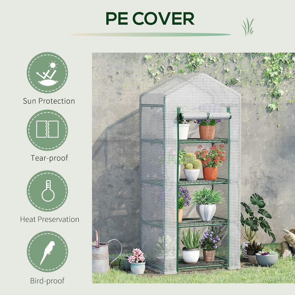 image 1 of Outsunny Mini Greenhouse 4-Tier Portable Plant House Shed w/ PE Cover, Green