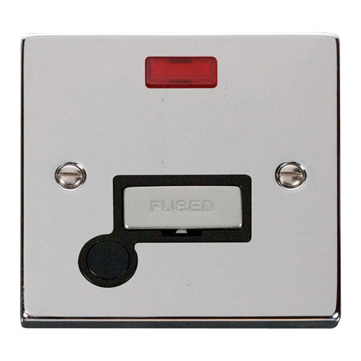 SE HOME Polished Chrome 13A Fused Ingot Connection Unit With Neon With Flex Chrome Polished Chrome