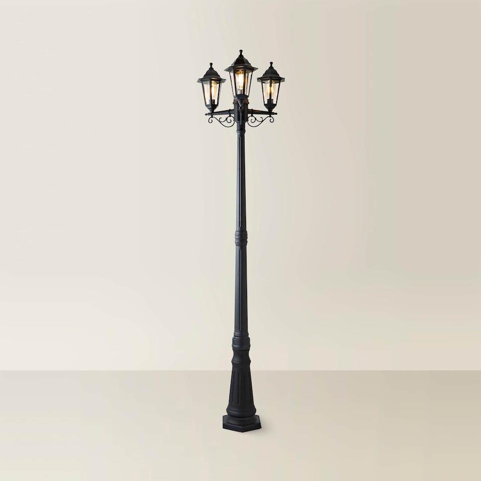 image 1 of ValueLights Mayfair 3 Way Black Outdoor Lamp Post Light | Black