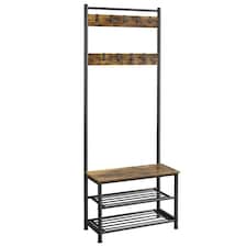Yaheetech Metal Hall Tree with Shoe Storage Bench | Cream | Rustic Brown | One Size