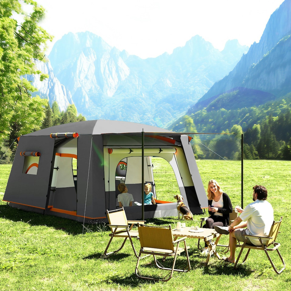 image 1 of Outsunny 4-6 Man Camping Tent with 2 Bedroom, 3000mm Waterproof, Grey