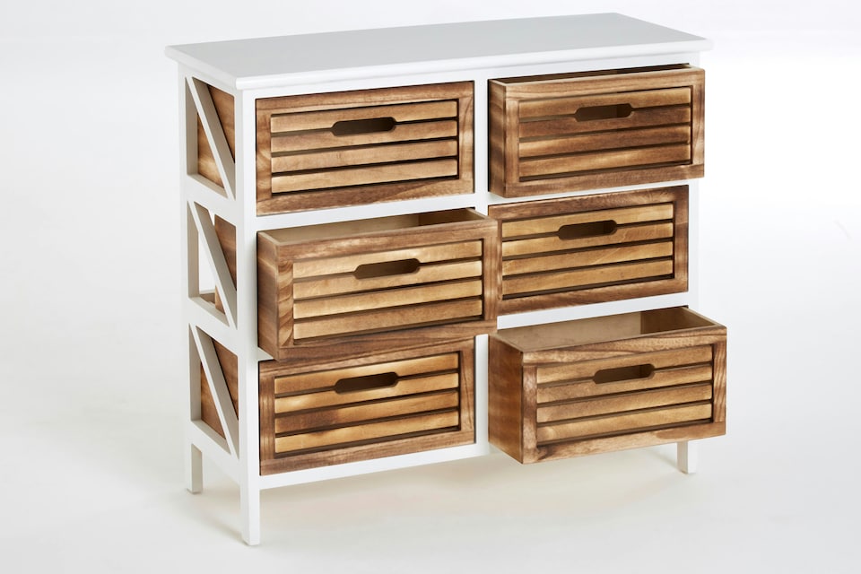 image 1 of Interiors by Premier White and Natural 6 Drawer Chest, Contemporary Drawer Chest, 6 Drawers Unit, White 6 Drawer Chest Dresser | Cream