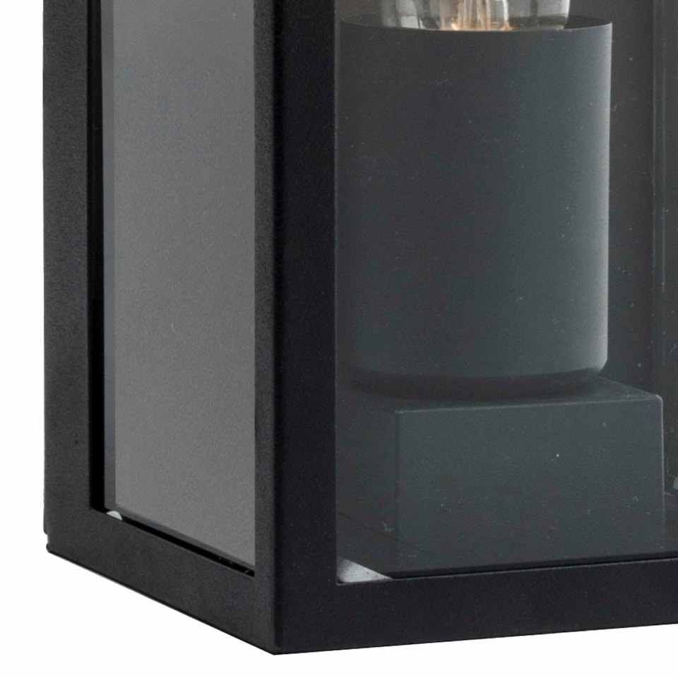 image 1 of First Choice Lighting Set of 2 Mansfield Black with Clear Glass IP44 Outdoor Flush Wall Lights Black | Clear