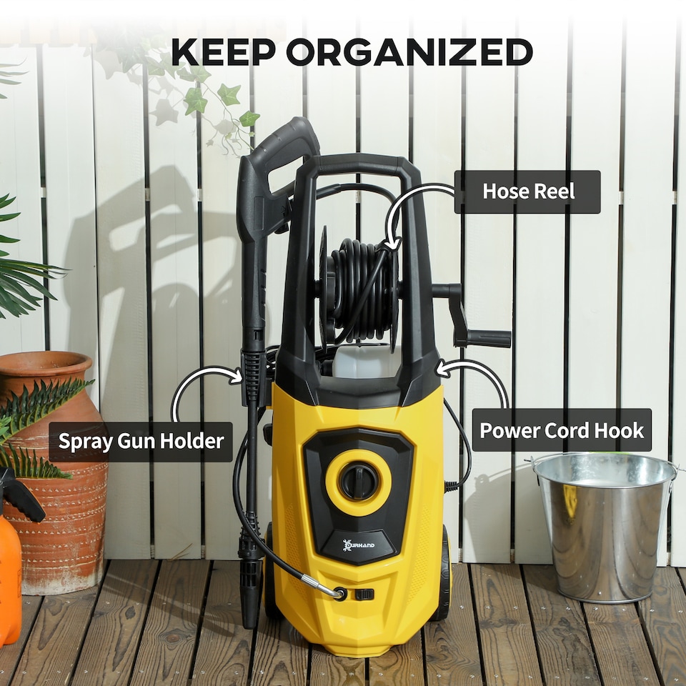 image 1 of DURHAND Portable Power Washer 1800W, 150 Bar, 510 L h for Garden, Yellow