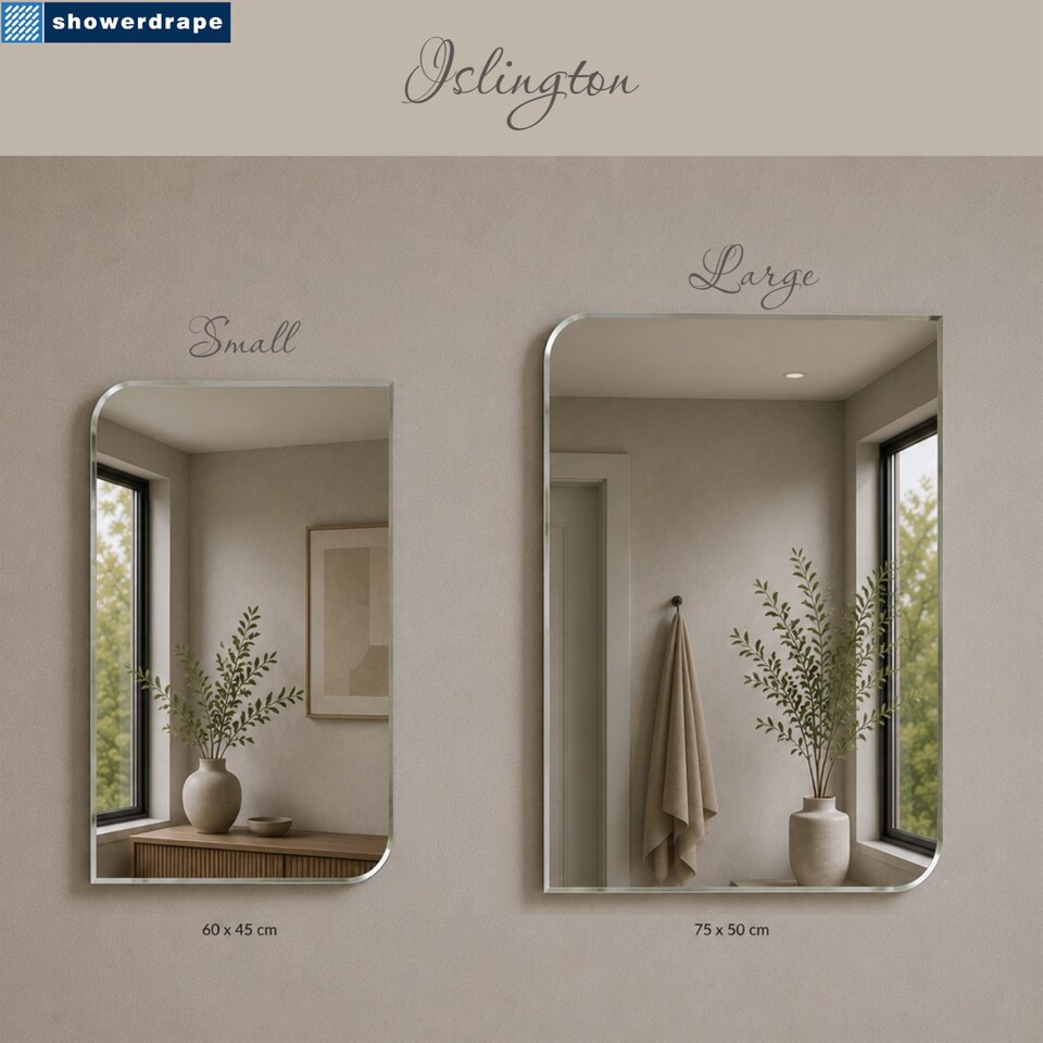 image 1 of Showerdrape Islington Rectangular Wall Mounted Frameless Bevelled Edge Bathroom Mirror 70 x 50cm | Chrome | Mirror | 1