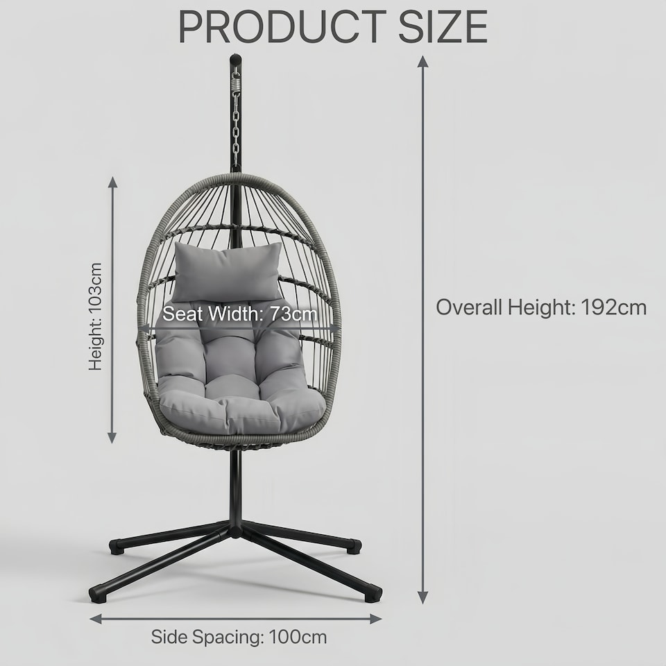 image 1 of Alivio Hanging Egg Chair with Cushion for Indoor and Outdoor Use, Swing Basket Chair for Patio, Garden, and Balcony (Grey)