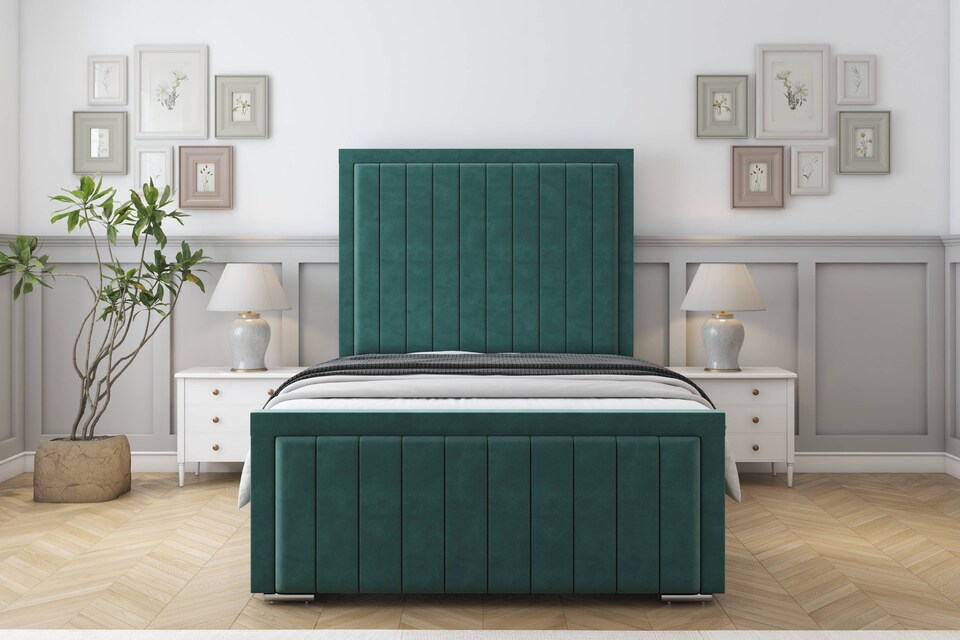image 1 of Sloomy Richmond Emerald Plush Bed Frame With 50" Upholstered Headboard 2'6 Small Single
