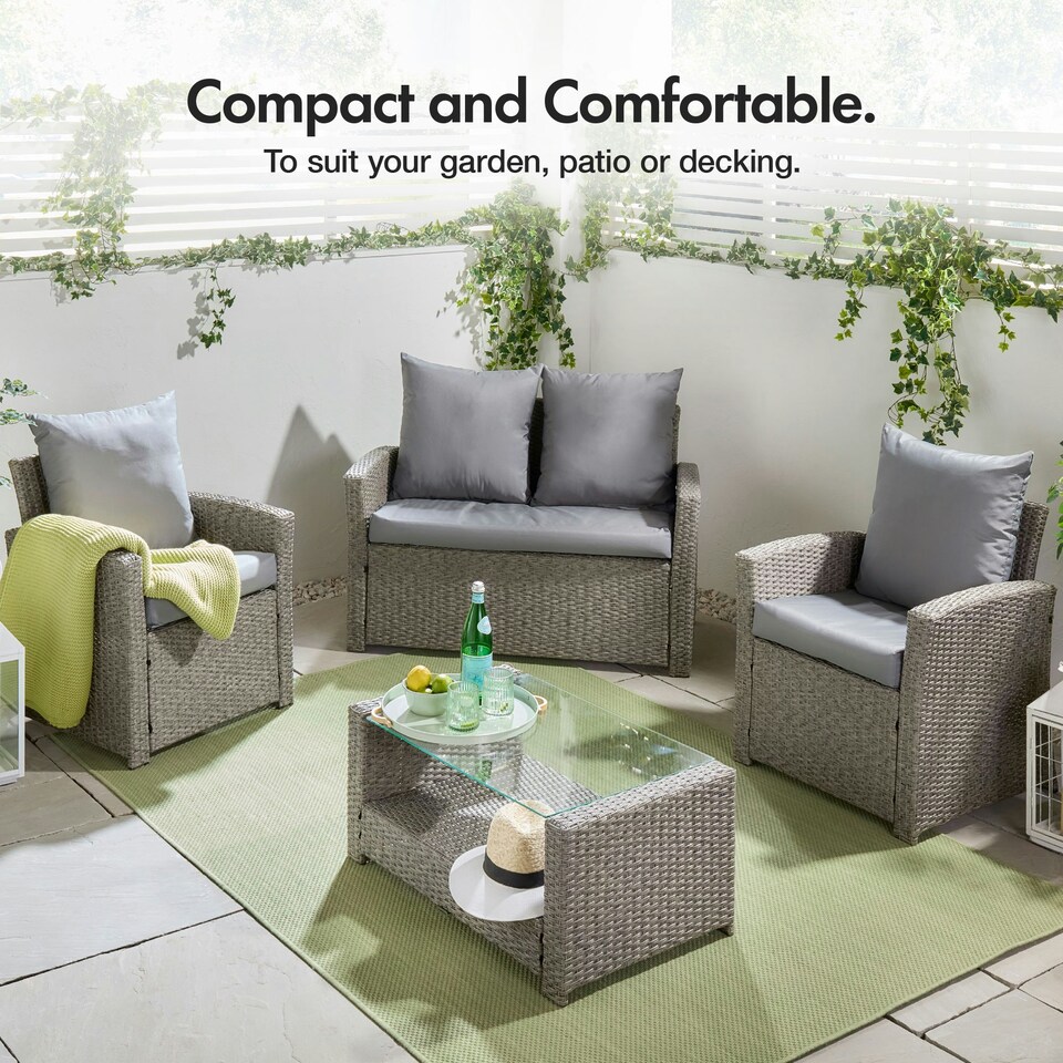 image 1 of VonHaus 4 Seater Rattan Effect Garden Furniture Set