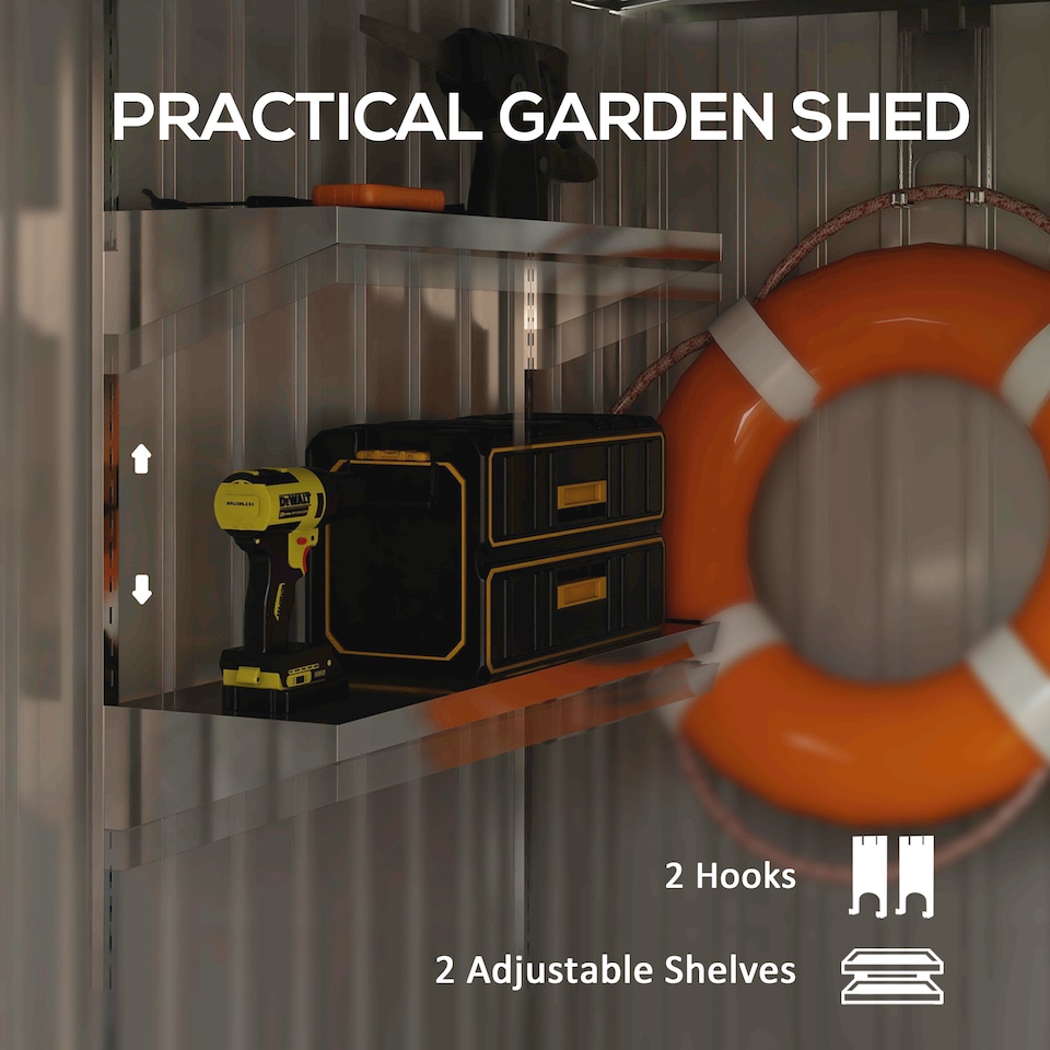 image 1 of Outsunny 7 x 5FT Galvanised Metal Garden Shed with Foundation, Lean to Shed, Tool Storage House with Sliding Doors, 2 Vents, Adjustable Shelves and Hooks, White