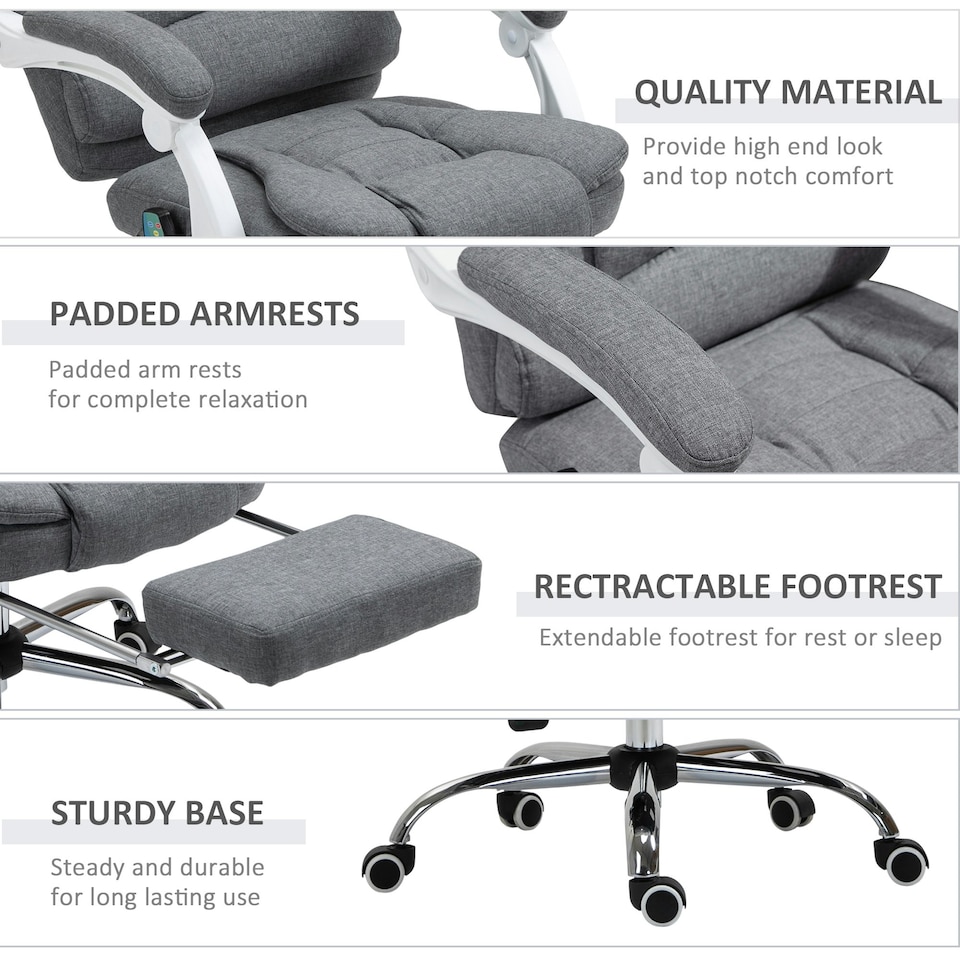 image 1 of Vinsetto Ergonomic Heated 6 Points Vibration Massage Office Chair, Grey