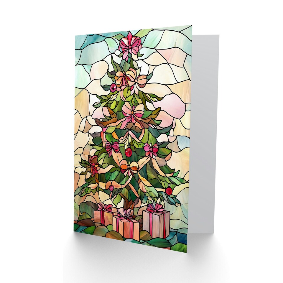image 1 of Stained Glass Decorated Tree with Presents For Her Woman Xmas Festive Christmas Card
