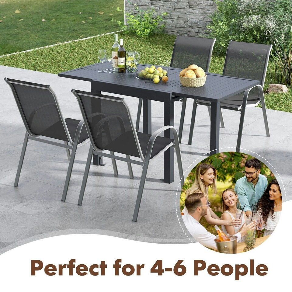 image 1 of COSTWAY Patio Dining Table 80-160cm 4-6 Person Grey