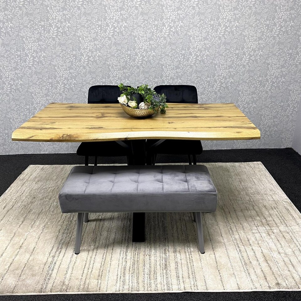 image 1 of Kosy Koala Dining Table Set With 2 Black Velvet Chairs And Grey Velvet Bench Dining Room Furniture