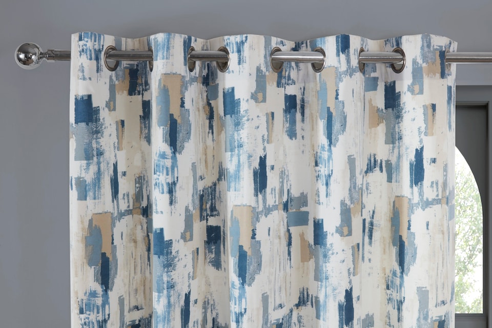 image 1 of Bamford - Fully Lined Abstract Curtains - Eyelet - Polycotton (Cobalt, Filled Cover - 18'' x 18'' (Single)) | Blue | Blue