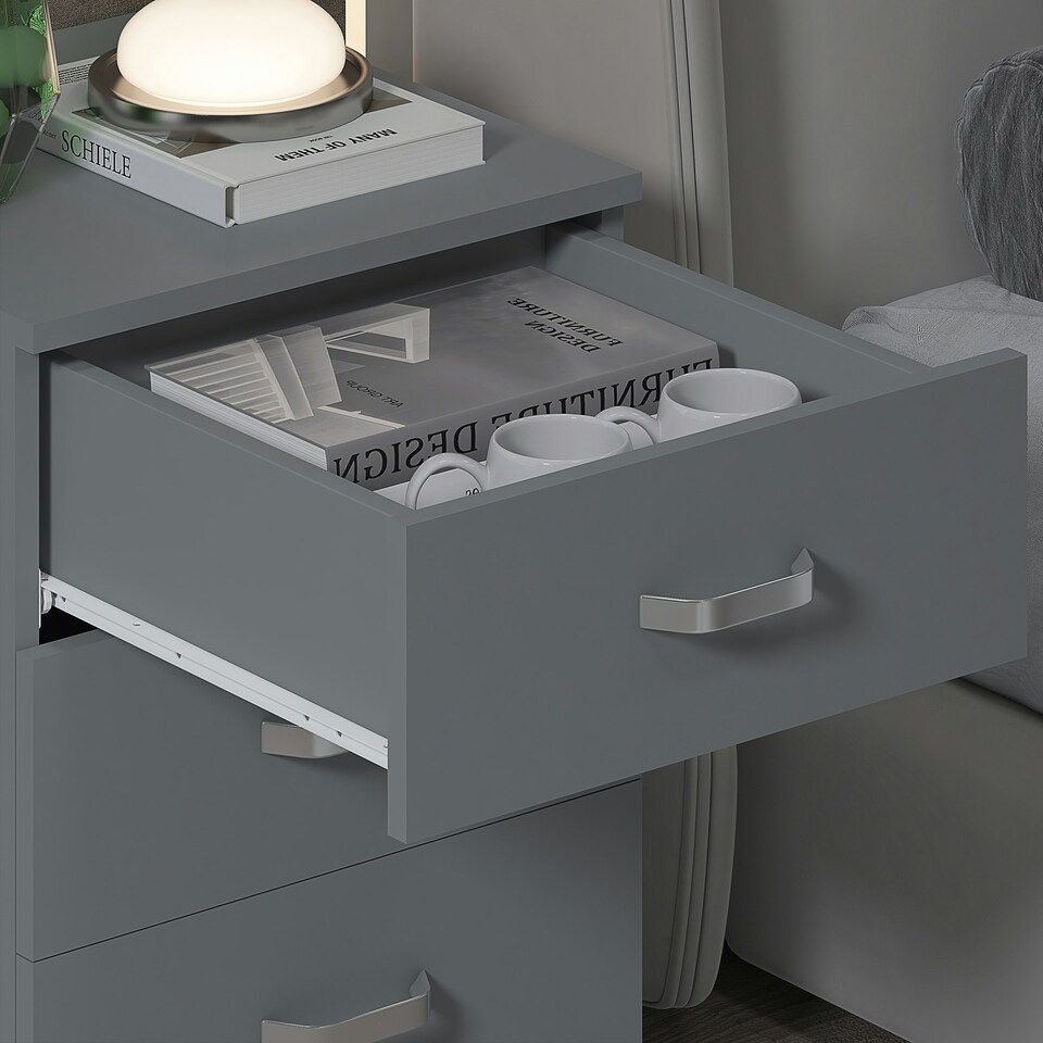 image 1 of FWStyle Tunis 3 Drawer Bedside Chest Matt Grey