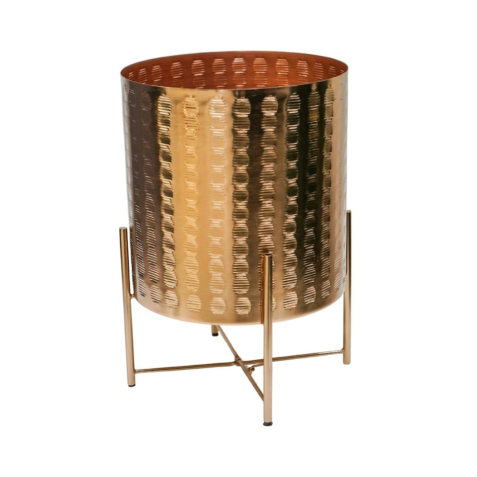 image 1 of Zendaya Embossed Metal Planter with Stand - Mild Steel - L27 x W27 x H40 cm - Silver | Silver
