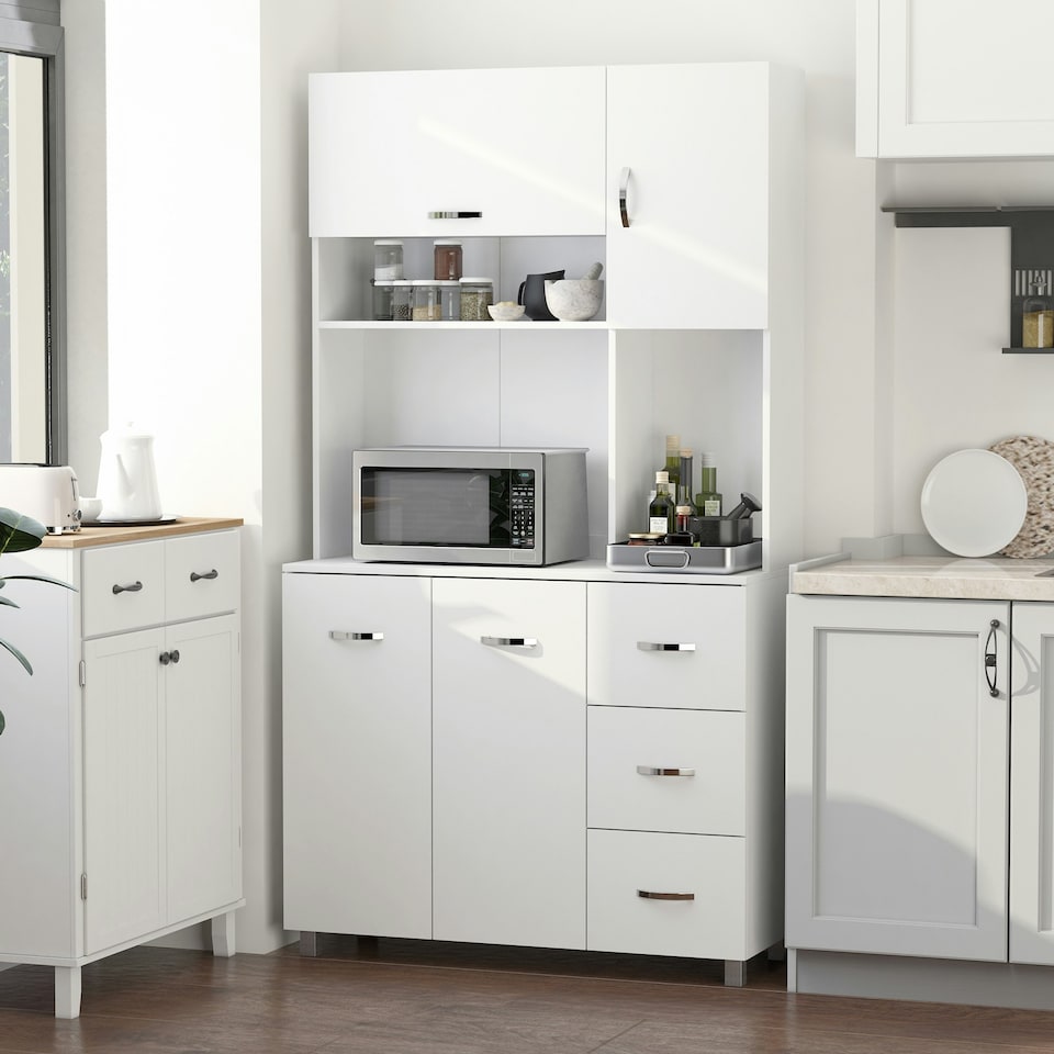 image 1 of HOMCOM Freestanding Kitchen Cupboard Storage Unit  Drawers Handles Shelf