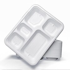 ECONX Bagasse Deep 5 Compartment Food Tray Plate Disposable Sugarcane Paper Plate 50pc