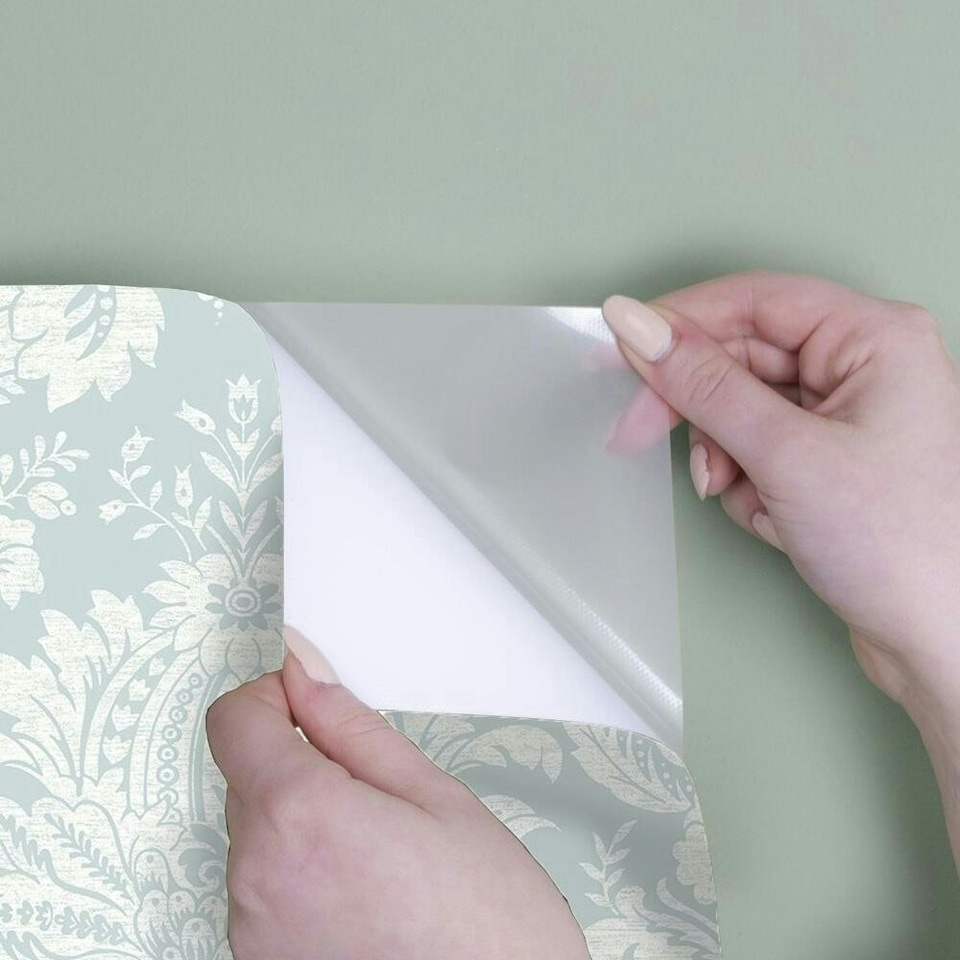image 1 of Transform Peel & Stick Large Damask Duck Egg Self-Adhesive Wallpaper Blue | Duck Egg
