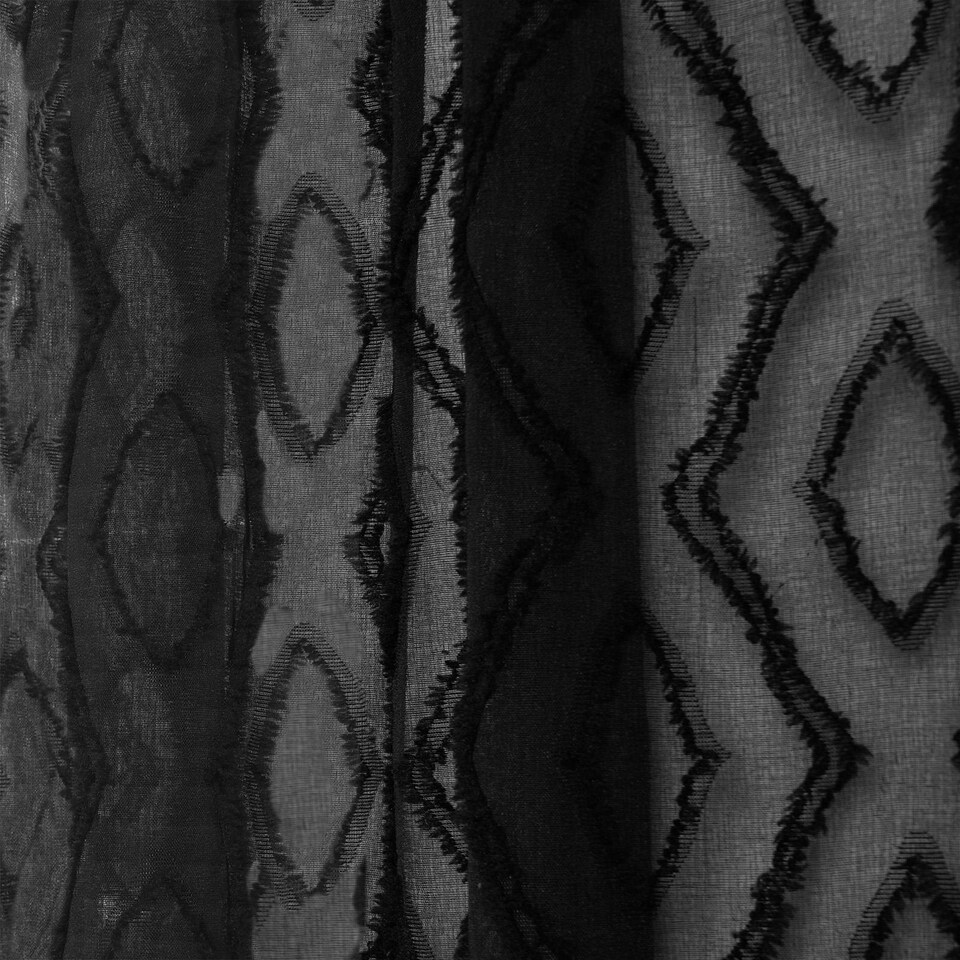 image 1 of OHS Diamond Tufted Textured Slot Top Sheer Net 2 Panel Voile Curtains, 55x87" - Black