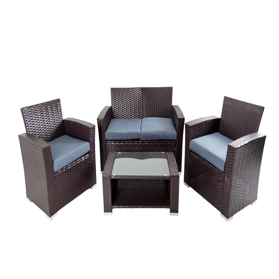 image 1 of Dark Brown Rattan Sofa 1 Sofa, 2 Chairs, 1 Table Multi