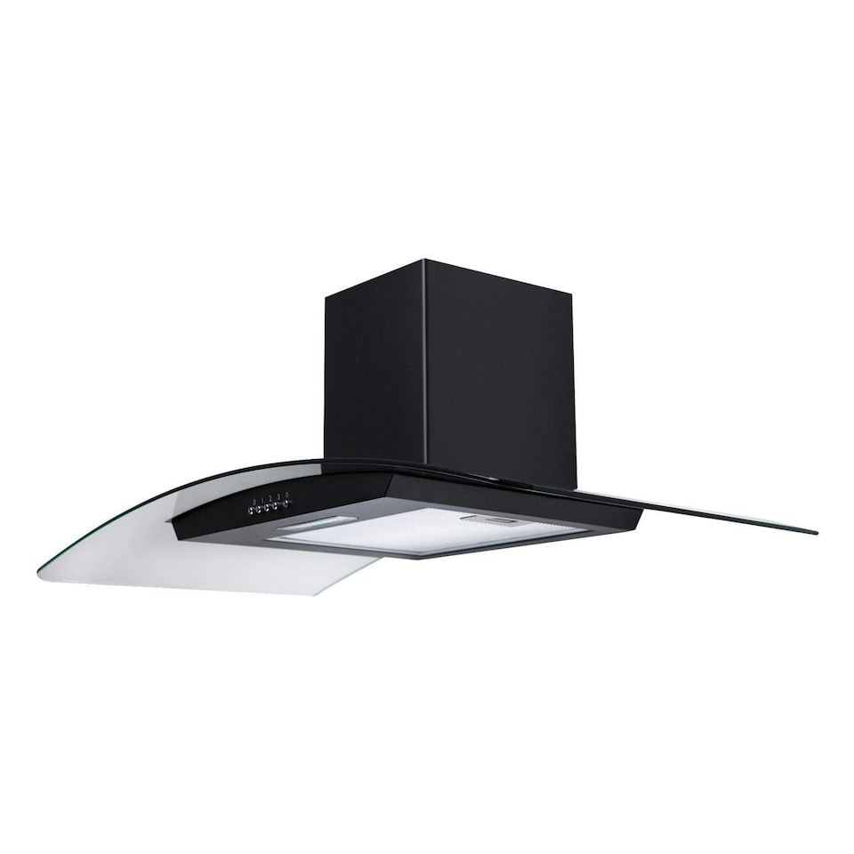 image 1 of SIA CGH90BL 90cm Black Curved Glass Chimney Cooker Hood Kitchen Extractor Fan
