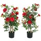 image 1 of HOMCOM Artificial Rose Tree Set of 2 with 344 Silk Leaves & 17 Flowers | Black | Red | One Size