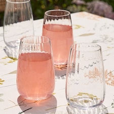 Set of 4 Ribbed Vintage Highball Glasses Tumblers Spring Summer Wine Goblets 650ml