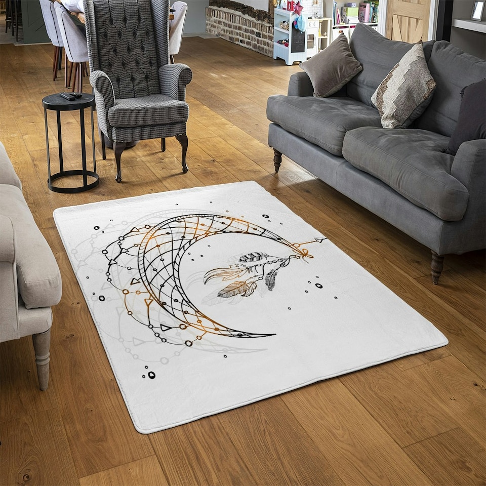image 1 of Dream Catcher with Crescent Moon (Rug) Black | Large: 140x200cm