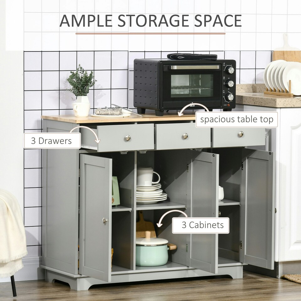 image 1 of HOMCOM Sideboard Buffet Cabinet with Storage Cabinets and Drawers, Grey Grey | Natural Wood