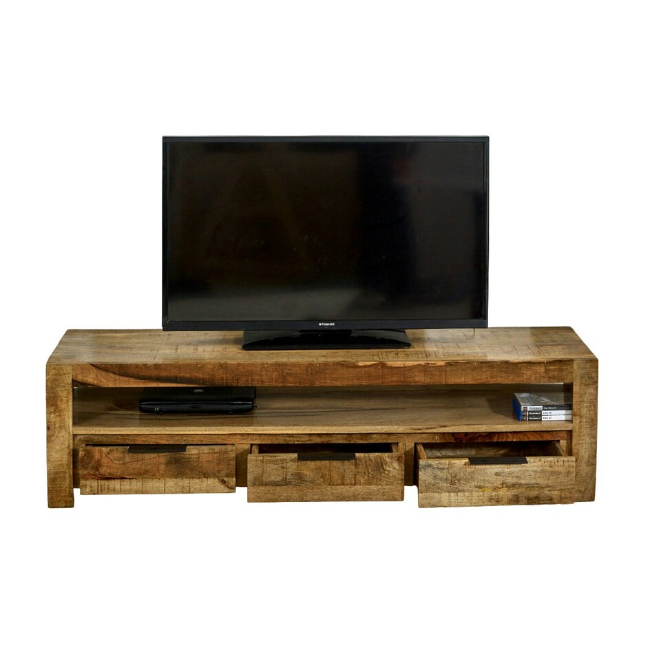 image 1 of Valor Mango Wooden Large TV Stand With 3 Drawers Brown