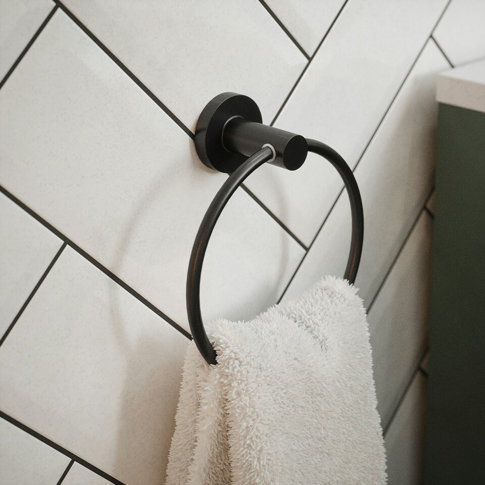 image 1 of Rothley Matt Black Round Towel Ring