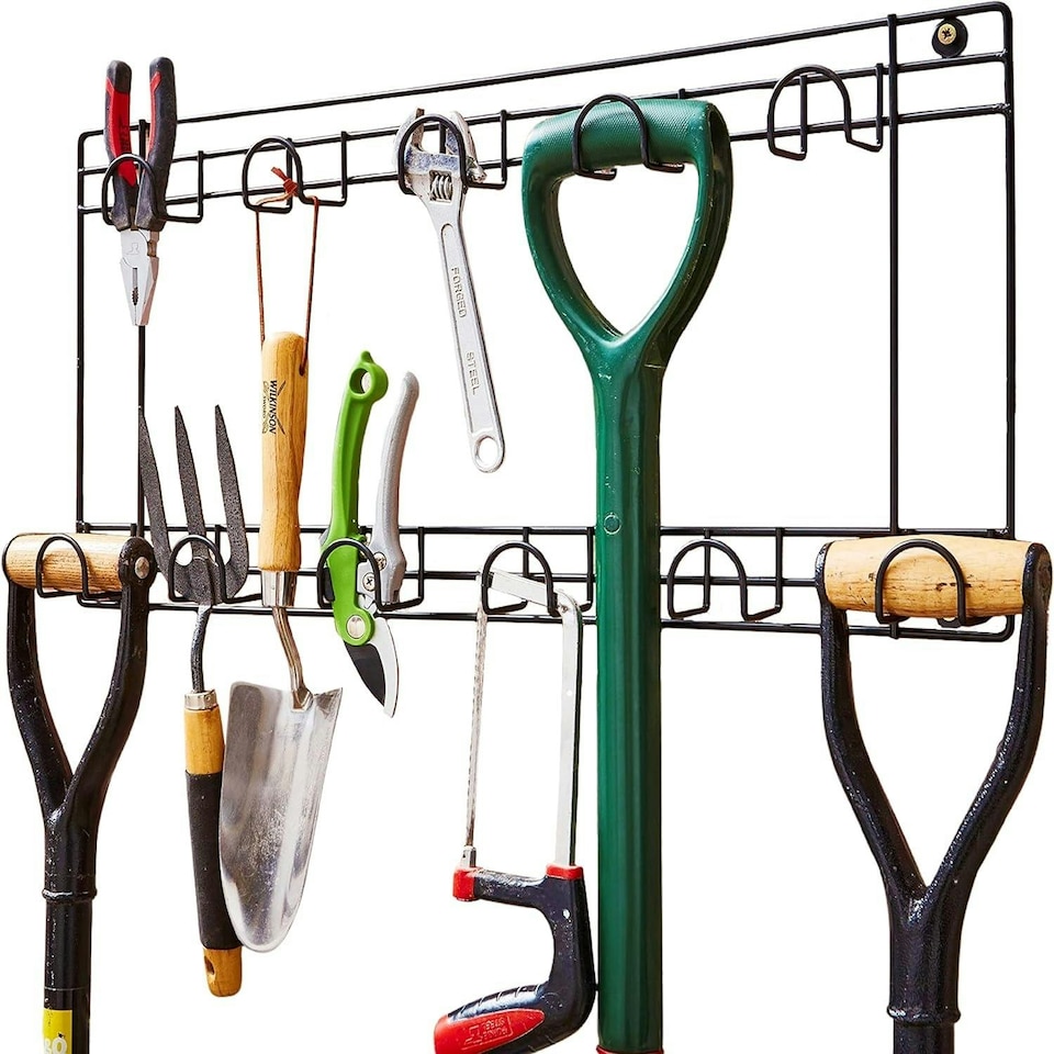 image 1 of 11 Space Tool Rack Hook Wall Mounted Hanger Two Tier Shed Garage Storage Black