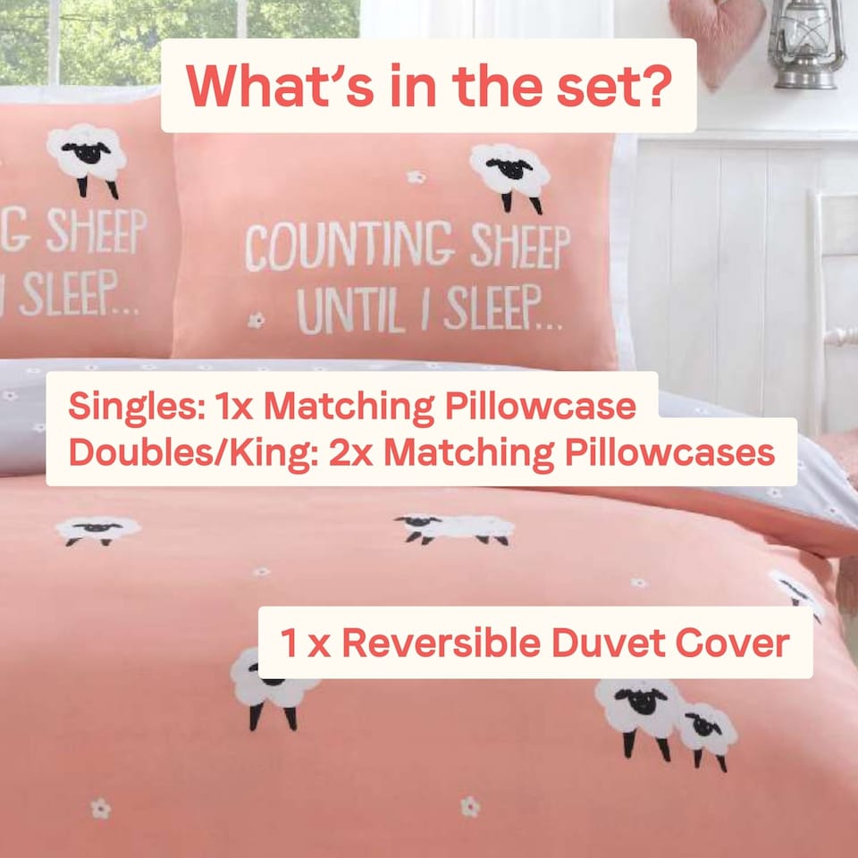 image 1 of Counting Sheep Cotton Duvet Cover Set Cover with Pillowcase | Pink | Single | 1