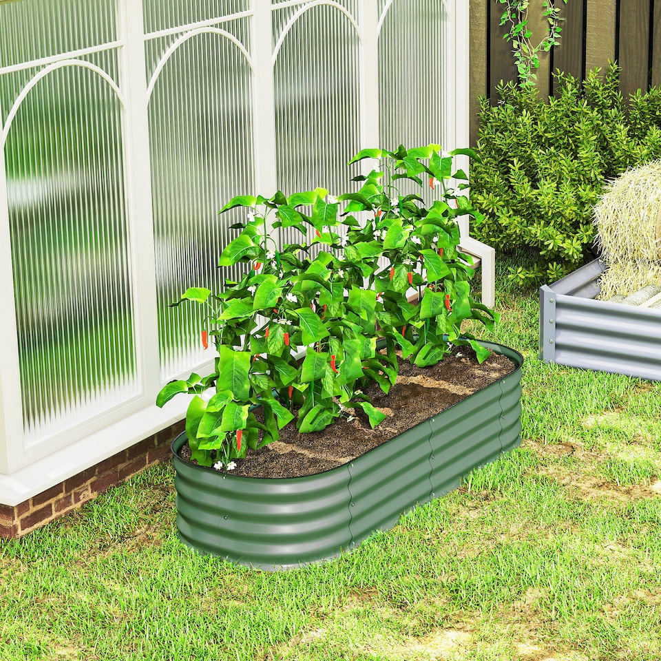 image 1 of Outsunny Galvanised Raised Garden Bed Planter Box with Safety Edging, Dark Grey