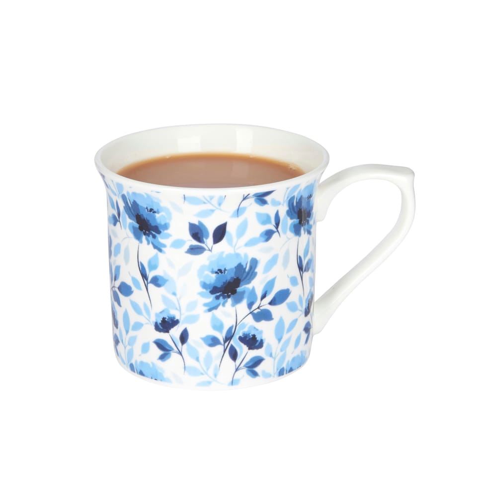 image 1 of KitchenCraft Fluted China Blue Rose Mugs | Blue