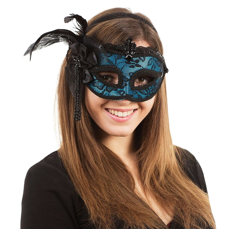 image 1 of Bristol Novelty Adults Unisex Side Feather Eye Mask - Blue - One Size One Size