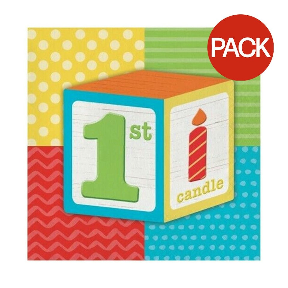 Creative Converting ABC Paper 1st Birthday Napkins (Pack of 16) - Multicoloured - One Size